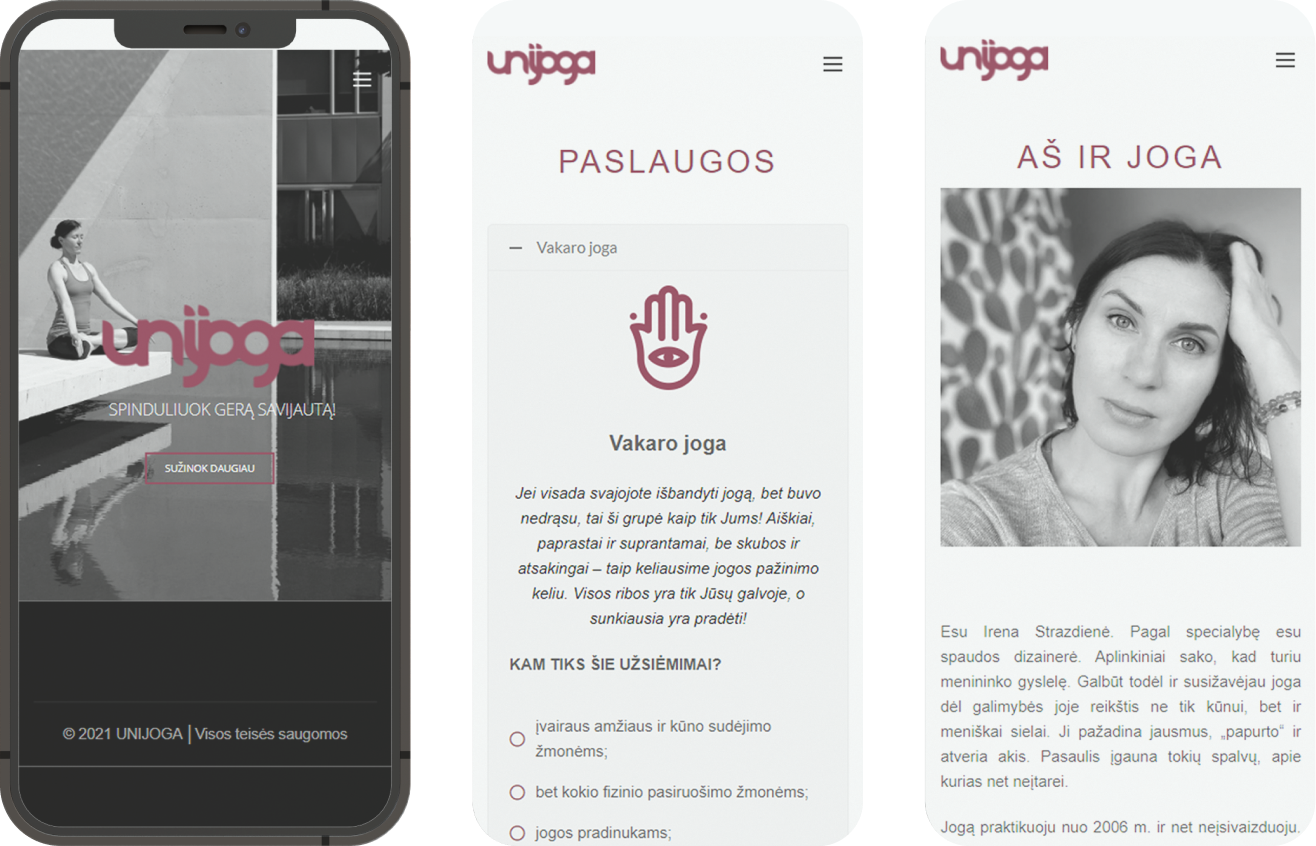 Unijoga mobile view