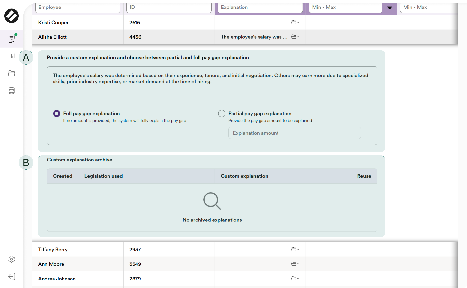 Actions archived explanations view
