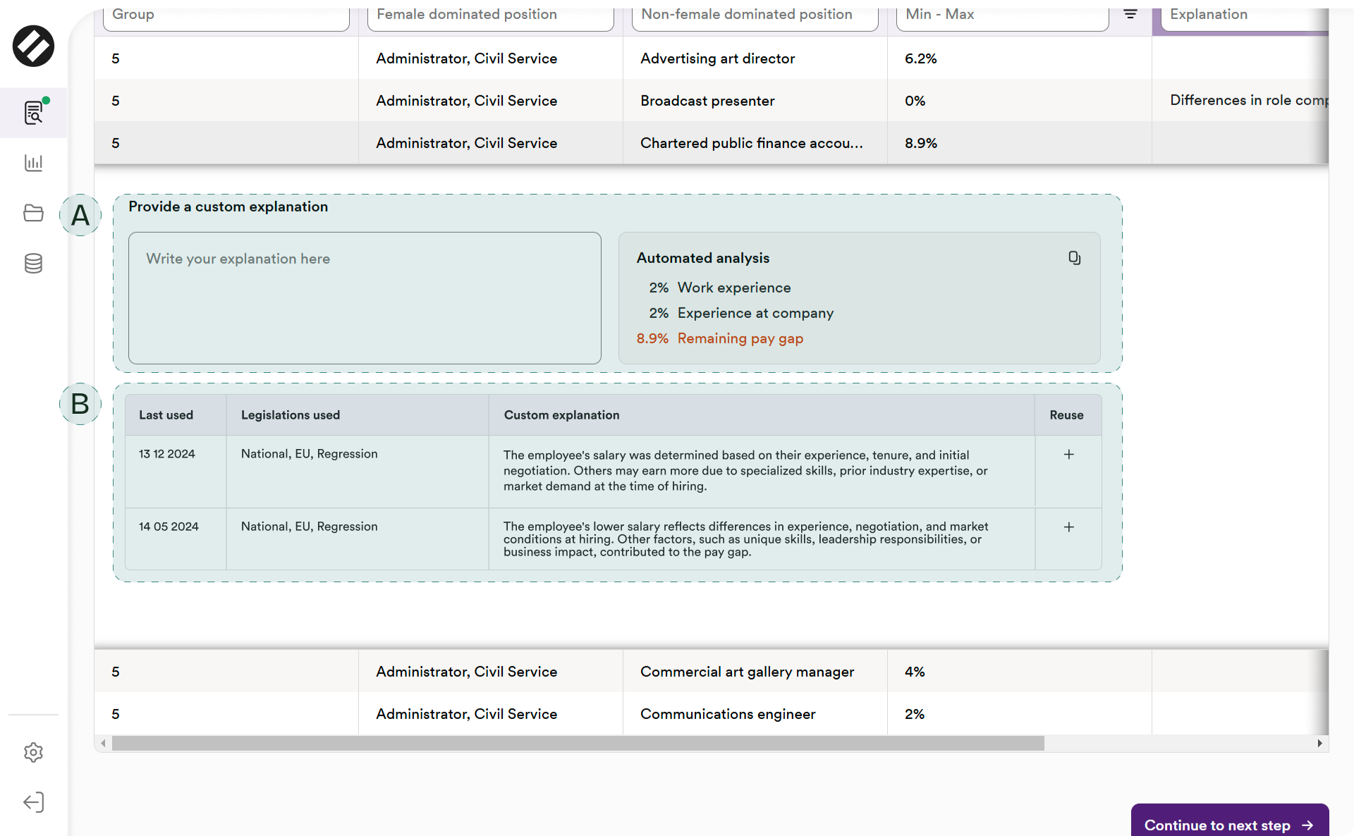 Actions custom explanation view
