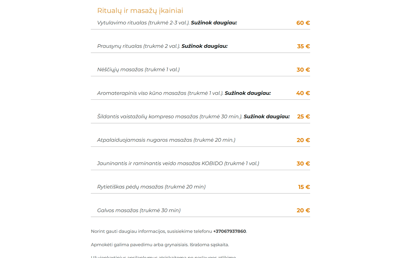 Mano dula price list view